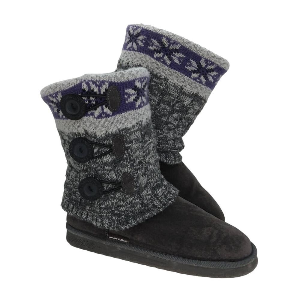 Muk Luks Women's Pre-owned Gray Suede Faux Fur Boots - Size 8